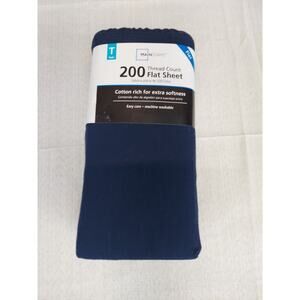 Mainstays Twin Flat Sheet 200 Thread Count Navy Blue Cotton Rich Blend Soft